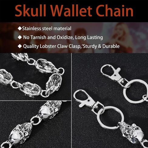 Dr's gift Skeleton Wallet Chain for Men Stainless Steel Pocket Chain Adjustable Punk Goth Jean Chain Double-Layer Black Metal Accessories in Saudi Arabia