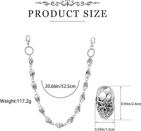 Dr's gift Skeleton Wallet Chain for Men Stainless Steel Pocket Chain Adjustable Punk Goth Jean Chain Double-Layer Black Metal Accessories in Saudi Arabia