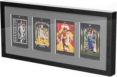 4 Grids Lockable Wall Mount Display Case for Baseball/Sports Cards Collectibles UV Protected Dustproof Frame with Clear Acrylic Design, Ideal for Hockey Trading Cards (Black) in Saudi Arabia