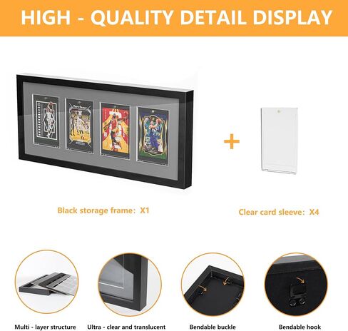 4 Grids Lockable Wall Mount Display Case for Baseball/Sports Cards Collectibles UV Protected Dustproof Frame with Clear Acrylic Design, Ideal for Hockey Trading Cards (Black) in Saudi Arabia