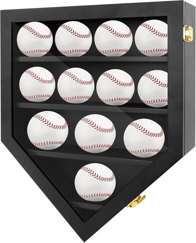 Baseball Display Case,Baseball Holders for Balls,12.8x16 inches Large Black Shadow Box for 12 Baseballs Wall Mount,Without Door,for Home Run and Collector Autograph Balls in Kuwait