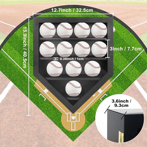 Baseball Display Case,Baseball Holders for Balls,12.8x16 inches Large Black Shadow Box for 12 Baseballs Wall Mount,Without Door,for Home Run and Collector Autograph Balls in Kuwait