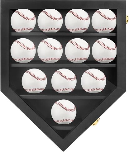 Baseball Display Case,Baseball Holders for Balls,12.8x16 inches Large Black Shadow Box for 12 Baseballs Wall Mount,Without Door,for Home Run and Collector Autograph Balls in Kuwait