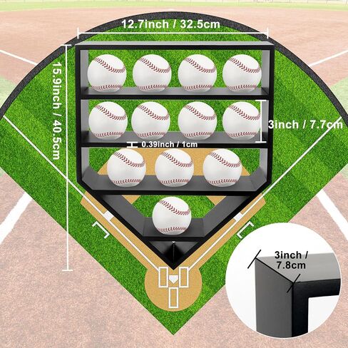 Baseball Display Case,Baseball Holders for Balls,12.8x16 inches Large Black Shadow Box for 12 Baseballs Wall Mount,Without Door,for Home Run and Collector Autograph Balls in Kuwait