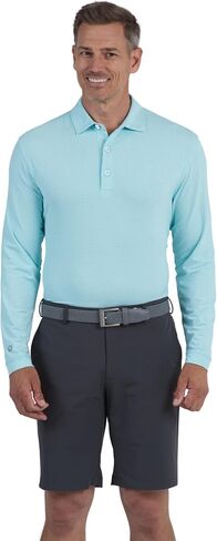 IBKUL Men's Athleisure Wear Sun Protective UPF 50+ Icefil Cooling Tech Mini Check Long Sleeve Polo - 95754 in Saudi Arabia