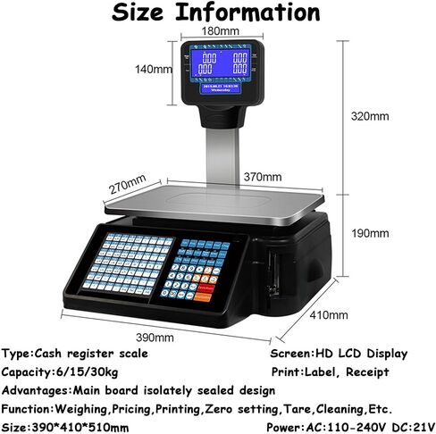 مقياس الحوسبة في شاشة LCD التجارية ، مقياس الحوسبة مع طابعة التسمية للبيع بالتجزئة ، سعة السوبر ماركت 6 كيلوغرام 15 كيلوجرام رطل 30 كجم in Saudi Arabia