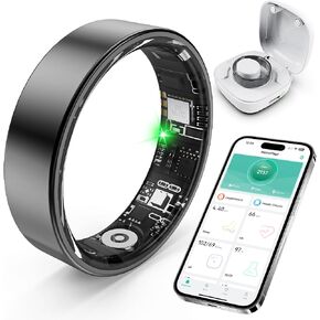 Smart Ring with Sleep Monitoring, Step Counting, Heart Rate, Blood Oxygen, Blood Pressure for iPhone and Android, No Subscription Fee, IP68 Waterproof Health Tracker (Black, 9) in Saudi Arabia