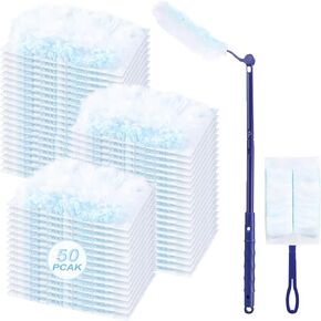 50 Count Duster Refills for Swi-ffer Duster, One-Sided Electrostatic Duster with 2 Handles, Heavy Duty Dusters Refills Replacement for Cleaning Furniture, Blinds, Glass, Car, Ceiling Fans, Wall in Saudi Arabia