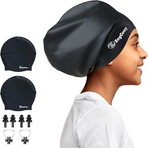 Kids Extra Large Swim Cap for Long Thick Hair Braids and Dreadlocks, Waterproof Silicone Keep Hair Dry Swimming Caps for Toddler Child Youth Girls Bath Pool Shower Cap 1-3 Pack in Kuwait