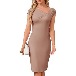 غلاف غلاف غلاف غلاف غلاف غير متناظرة خط العنق غمد الجسم فستان عمل غير رسمي in Kuwait