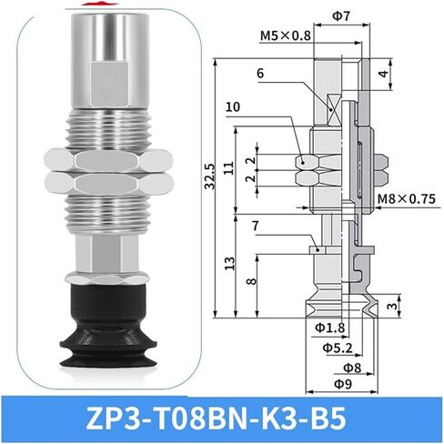 ZP3-T04/06/08BN-J/K3/6/10 Pneumatic Vacuum Chuck Vacuum Suction Cup 1Pcs(ZP3-T06BN-J3-B5) in Saudi Arabia