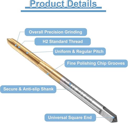 uxcell 2pcs Straight Flute Thread Tap, M4 x 0.7 Metric Titanium Coated Screw Threading Tapping Tool Thread Milling Machine Taps, High-Speed Steel 6542 (HSS 6542) in Saudi Arabia