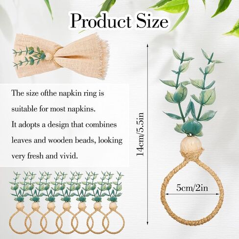JIEYAO Set of 60 Eucalyptus Leaf Napkin Rings, Farmhouse Boho Napkin Holders Rustic Wood Bead Table Decor for Weddings Christmas Easter Party Decoration in Saudi Arabia
