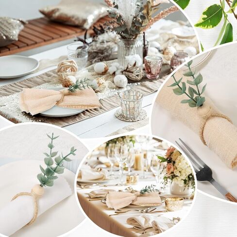 JIEYAO Set of 60 Eucalyptus Leaf Napkin Rings, Farmhouse Boho Napkin Holders Rustic Wood Bead Table Decor for Weddings Christmas Easter Party Decoration in Saudi Arabia