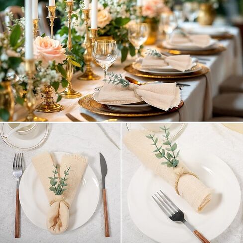 JIEYAO Set of 60 Eucalyptus Leaf Napkin Rings, Farmhouse Boho Napkin Holders Rustic Wood Bead Table Decor for Weddings Christmas Easter Party Decoration in Saudi Arabia