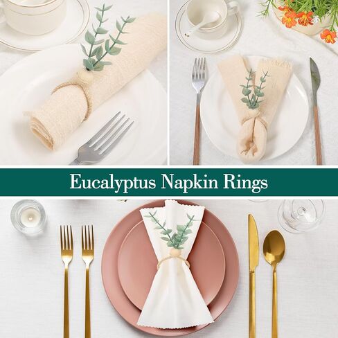 JIEYAO Set of 60 Eucalyptus Leaf Napkin Rings, Farmhouse Boho Napkin Holders Rustic Wood Bead Table Decor for Weddings Christmas Easter Party Decoration in Saudi Arabia