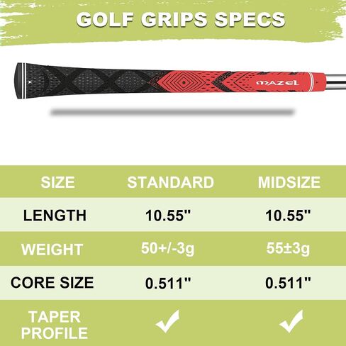 Mazel Cord Rubber Golf Grips for Men - 10 Pack ، All Control Weather Golf Club Grips Standard/Midsize ، High Feedbands and Arction in Saudi Arabia