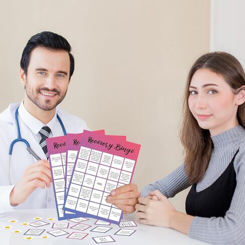 Faccito 33 PCS Recovery Bingo Games مع 24 لاعبًا Bingo Cards 7 Sheet Cross Cross Chips 2 بطاقات استدعاء أسئلة Group Therapy Game للبالغين وفضلات عطلة العطلات العائلية in Saudi Arabia
