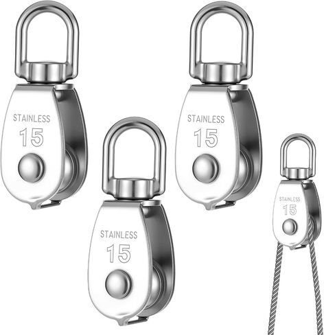 3Pcs 304 Stainless Steel M15 Single Pulley Block, Can Swivel Rope Pulley, Lifting Single Pulleys Block, Wire Rope Hanging Wire Towing Wheel in Saudi Arabia