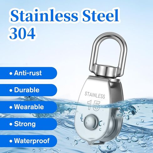3Pcs 304 Stainless Steel M15 Single Pulley Block, Can Swivel Rope Pulley, Lifting Single Pulleys Block, Wire Rope Hanging Wire Towing Wheel in Saudi Arabia