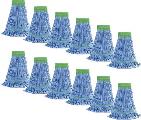 Matthew Cleaning Commercial Mop Head Replacement, 5 Inch Wide Headband, Looped End Cotton Blend String Wet Mops for Floor Cleaning, 24 oz Large, Case Pack 12 Pcs Blue in Kuwait