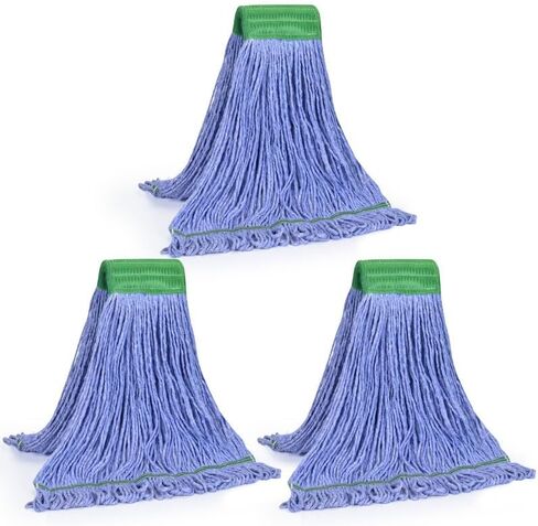 Matthew Cleaning Commercial Mop Head Replacement, 5 Inch Wide Headband, Looped End Cotton Blend String Wet Mops for Floor Cleaning, 24 oz Large, Case Pack 12 Pcs Blue in Kuwait