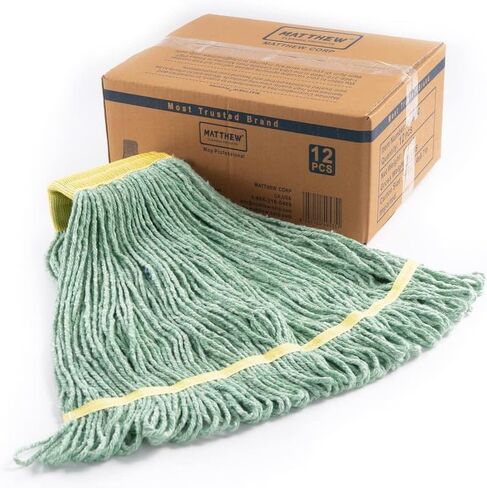 Matthew Cleaning Commercial Mop Head Replacement, 5 Inch Wide Headband, Looped End Cotton Blend String Wet Mops for Floor Cleaning, 24 oz Large, Case Pack 12 Pcs Blue in Kuwait