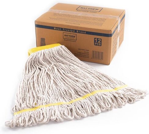 Matthew Cleaning Commercial Mop Head Replacement, 5 Inch Wide Headband, Looped End Cotton Blend String Wet Mops for Floor Cleaning, 24 oz Large, Case Pack 12 Pcs Blue in Kuwait