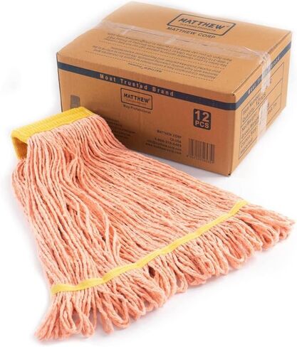 Matthew Cleaning Commercial Mop Head Replacement, 5 Inch Wide Headband, Looped End Cotton Blend String Wet Mops for Floor Cleaning, 24 oz Large, Case Pack 12 Pcs Blue in Kuwait