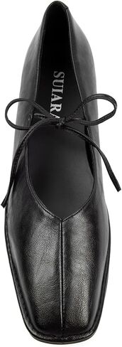 Lace up Ballet Flats Women Square Toe Mary Jane Flats Bow Slip On Leather Comfortable Ballerina Shoes in Kuwait