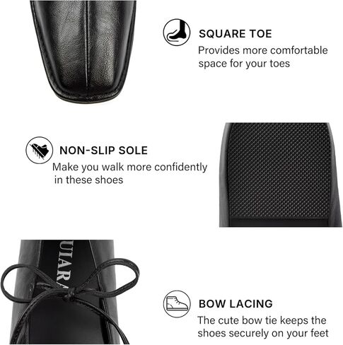 Lace up Ballet Flats Women Square Toe Mary Jane Flats Bow Slip On Leather Comfortable Ballerina Shoes in Kuwait