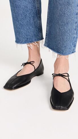 Lace up Ballet Flats Women Square Toe Mary Jane Flats Bow Slip On Leather Comfortable Ballerina Shoes in Kuwait