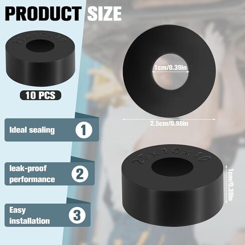 10 Pack Rubber Spacers Black Round Rubber Washers Multi-Purpose Anti Vibration Bushings Spacers Isolation Pads 1 Inches OD x 0.4 Inch ID x 0.4 Inch for Car Accessories Home in Kuwait