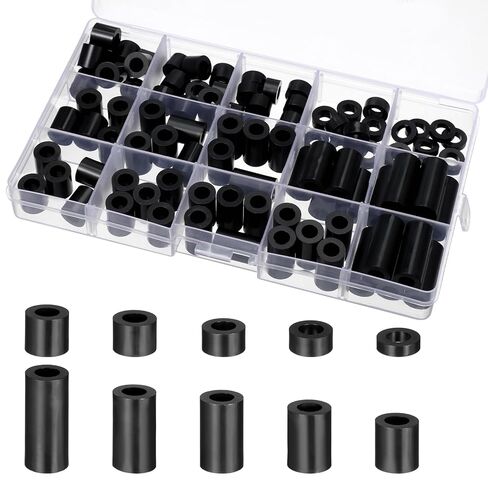 100 PCS الفواصل من النايلون ، غسالات ABS أسود مستديرة طقم تشويش نايلون فاصل ، فاصل بلاستيكي أسود غير مؤثر للبراغي M6 مسامير منفذ كهربائية ، مفتاح ووعاء in Saudi Arabia