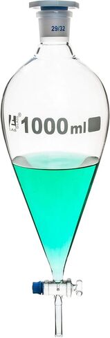 Squibb Separating Funnel, 1000ml - 29/32 Plastic Stopper, Glass Key Stopcock, Ungraduated - Borosilicate Glass - Eisco Labs in Saudi Arabia