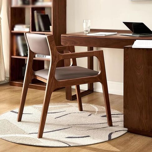 Office Chair Upholstered Modern Dining Chair Solid Wood Living Room Chair Walnut Color Study Lounge Chair Dimensions: 21 Inches Home Office Desk Chairs(B) in Kuwait