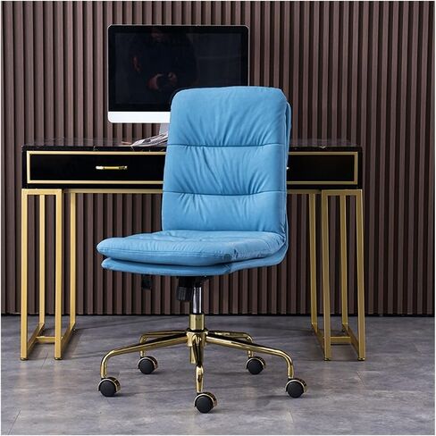 Office Chair High-Back Office PC Desk Chair Without Armrest, Adjustable Hight Swivel Desk Chair PU Leather Soft Executive Swivel Office Chair with Metal Base Home Office Desk Chairs(E) in Kuwait