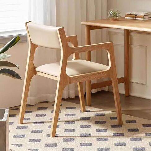 Office Chair Mid-Century Modern Armchair Solid Wood Reading Lounge Chair Wood Color Kitchen Chair with Upholstery and Backrest Home Office Desk Chairs(B) in Kuwait
