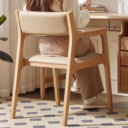 Office Chair Mid-Century Modern Armchair Solid Wood Reading Lounge Chair Wood Color Kitchen Chair with Upholstery and Backrest Home Office Desk Chairs(B) in Kuwait