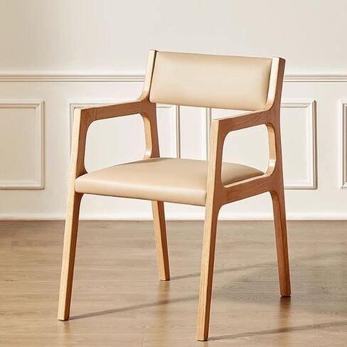 Office Chair Mid-Century Modern Armchair Solid Wood Reading Lounge Chair Wood Color Kitchen Chair with Upholstery and Backrest Home Office Desk Chairs(B) in Kuwait