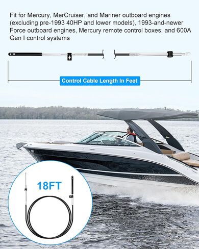 كابلات خنق القوارب والتحكم في التحول تتناسب مع Mercury Mercruiser Marine Outboard - يحل محل CC17918 ، 600A Gen I System ، 18 قدمًا ، 2 مساءً in Saudi Arabia
