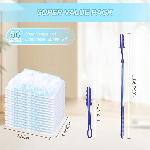 50 Count Duster Refills for Swi-ffer Duster, One-Sided Electrostatic Duster with 2 Handles, Heavy Duty Dusters Refills Replacement for Cleaning Furniture, Blinds, Glass, Car, Ceiling Fans, Wall in Saudi Arabia