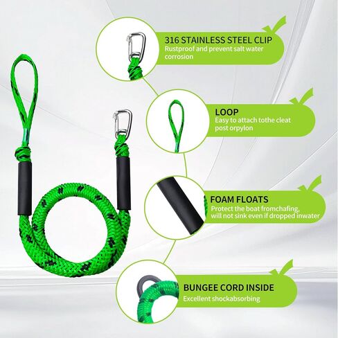 4ft boat bungee line marine rope 2 pack for stating boat for acking ، مع 316 مقطعًا من الفولاذ المقاوم للصدأ ، ملحق القوارب للزوارق ، العائم ، القوارب المائية ، الزورق ، قارب الطاقة (أحمر) in Kuwait