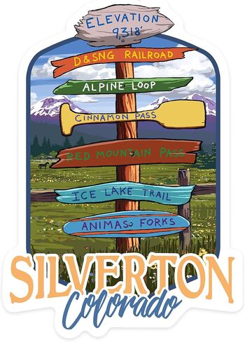 Die Cut Sticker Silverton, Colorado, Destination Signpost, Vinyl Sticker 3 to 6 inches, (Waterproof Decal for Cars, Water Bottles, Laptops, Coolers), Large in Saudi Arabia
