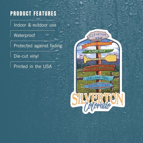 Die Cut Sticker Silverton, Colorado, Destination Signpost, Vinyl Sticker 3 to 6 inches, (Waterproof Decal for Cars, Water Bottles, Laptops, Coolers), Large in Saudi Arabia