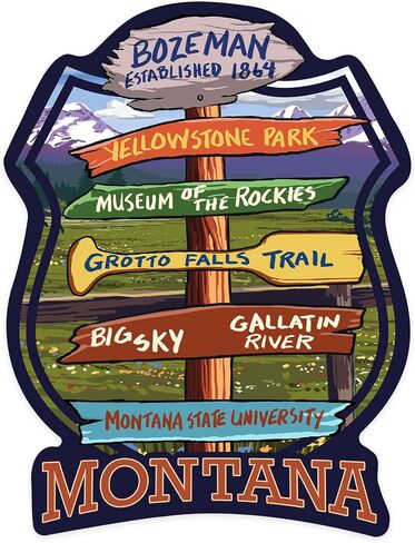 Die Cut Sticker Bozeman ، Montana ، Destination Signpost ، Finyl Sticker 3 إلى 6 بوصات ، (ملصق مقاوم للماء للسيارات ، زجاجات المياه ، أجهزة الكمبيوتر المحمولة ، المبردات) ، كبيرة in Saudi Arabia