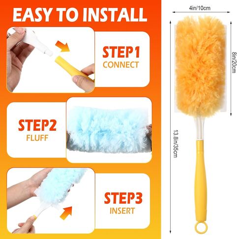 60 Pack Heavy Duty Duster Refills with 2 Handle 360 Microfibre Duster Replacement Head Disposable for Cleaning Blind Fan Furniture Electronics(Orange and Blue) in Saudi Arabia