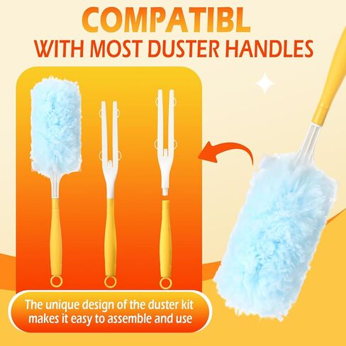 60 Pack Heavy Duty Duster Refills with 2 Handle 360 Microfibre Duster Replacement Head Disposable for Cleaning Blind Fan Furniture Electronics(Orange and Blue) in Saudi Arabia