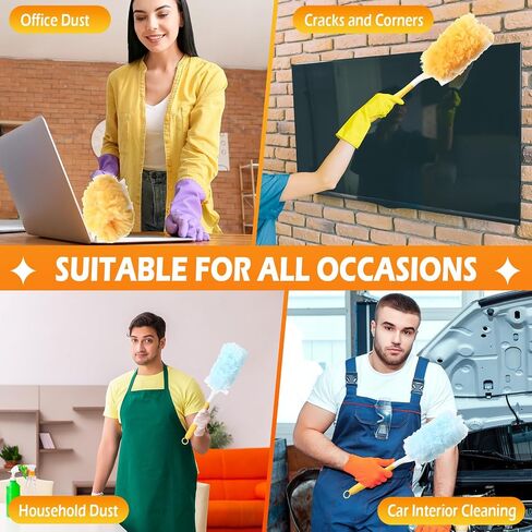 60 Pack Heavy Duty Duster Refills with 2 Handle 360 Microfibre Duster Replacement Head Disposable for Cleaning Blind Fan Furniture Electronics(Orange and Blue) in Saudi Arabia