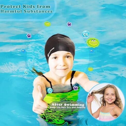 Kids Extra Large Swim Cap for Long Thick Hair Braids and Dreadlocks, Waterproof Silicone Keep Hair Dry Swimming Caps for Toddler Child Youth Girls Bath Pool Shower Cap 1-3 Pack in Kuwait
